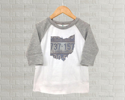 Ohio Youth Raglan T-Shirt - Vintage License Plate Art