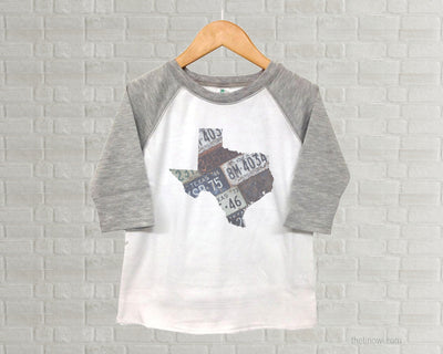 Texas Youth Raglan T-Shirt - Vintage License Plate Art