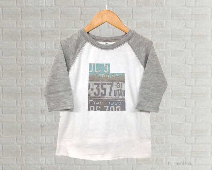 Utah Youth Raglan T-Shirt - Vintage License Plate Art