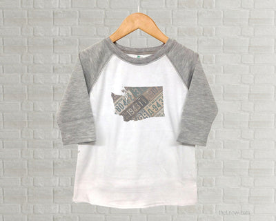 Washington Youth Raglan T-Shirt - Vintage License Plate Art