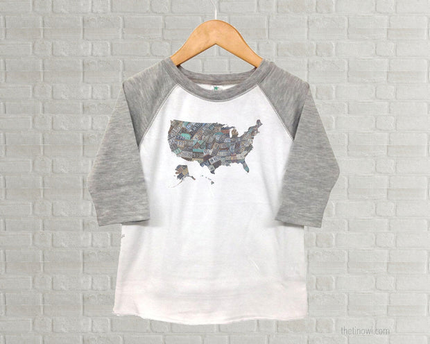 USA Youth Raglan T-Shirt - Vintage License Plate Art