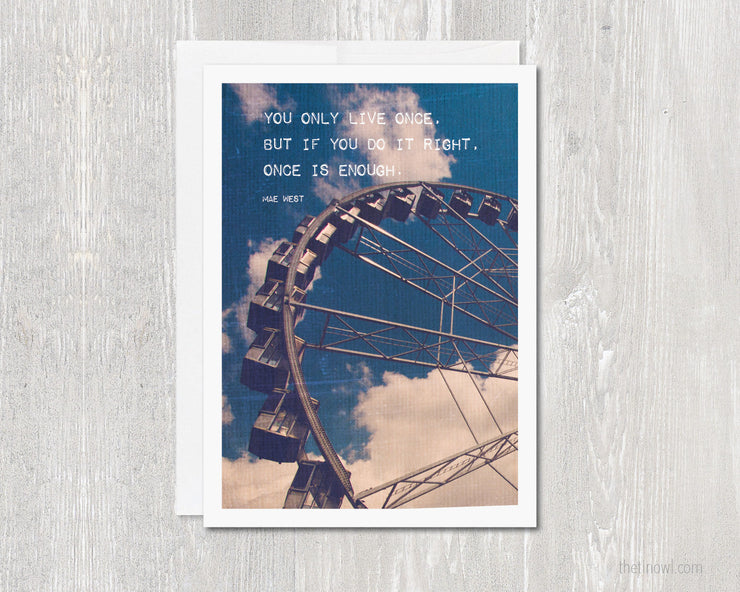 Greeting Card YOLO | Mae West You Only Live Once | Blank Note Card Travel