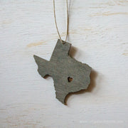 Texas Outline Ornament | Rustic Wood | Heart Home | Texas Love | Etched | Laser Cut
