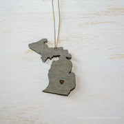 Michigan Outline Ornament | Rustic Wood | Heart Home | Michigan Love | Etched | Laser Cut