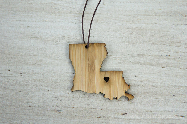 Louisiana Outline Ornament | Rustic Wood | Heart Home | Louisiana Love | Etched | Laser Cut