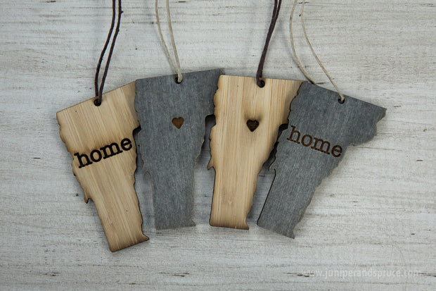 Vermont Outline Ornament | Rustic Wood | Heart Home | Vermont Love | Etched | Laser Cut