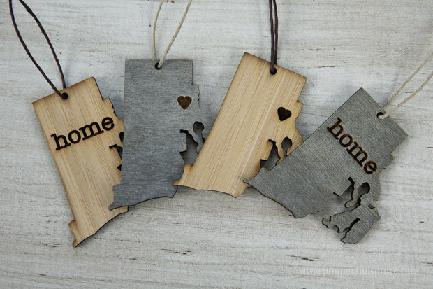 Rhode Island Outline Ornament | Rustic Wood | Heart Home | Rhode Island Love | Etched | Laser Cut