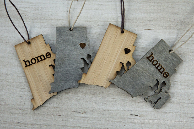 Rhode Island Outline Ornament | Rustic Wood | Heart Home | Rhode Island Love | Etched | Laser Cut