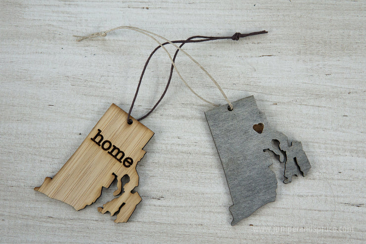 Rhode Island Outline Ornament | Rustic Wood | Heart Home | Rhode Island Love | Etched | Laser Cut