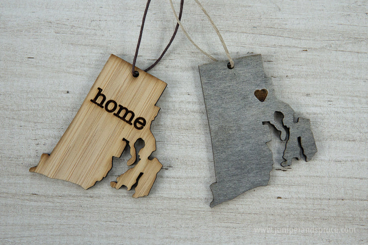 Rhode Island Outline Ornament | Rustic Wood | Heart Home | Rhode Island Love | Etched | Laser Cut