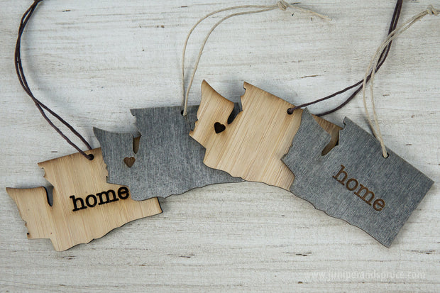 Washington Outline Ornament | Rustic Wood | Heart Home | Washington Love | Etched | Laser Cut