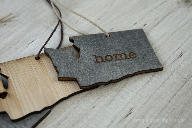 Washington Outline Ornament | Rustic Wood | Heart Home | Washington Love | Etched | Laser Cut