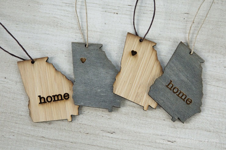 Georgia Outline Ornament | Rustic Wood | Heart Home | Georgia Love | Etched | Laser Cut