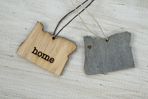 Oregon Outline Ornament | Rustic Wood | Heart Home | Oregon Love | Etched | Laser Cut