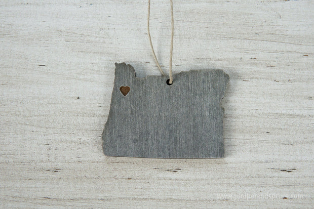 Oregon Outline Ornament | Rustic Wood | Heart Home | Oregon Love | Etched | Laser Cut