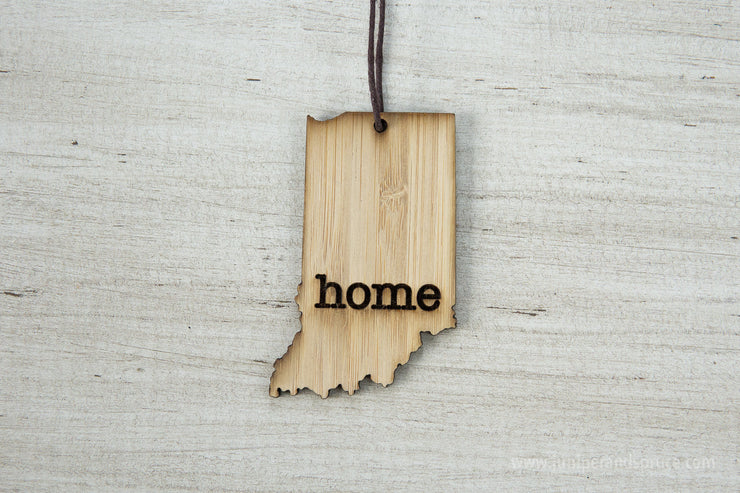 Indiana Outline Ornament | Rustic Wood | Heart Home | Indiana Love | Etched | Laser Cut