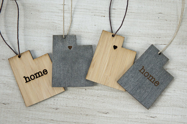 Utah Outline Ornament | Rustic Wood | Heart Home | Utah Love | Etched | Laser Cut