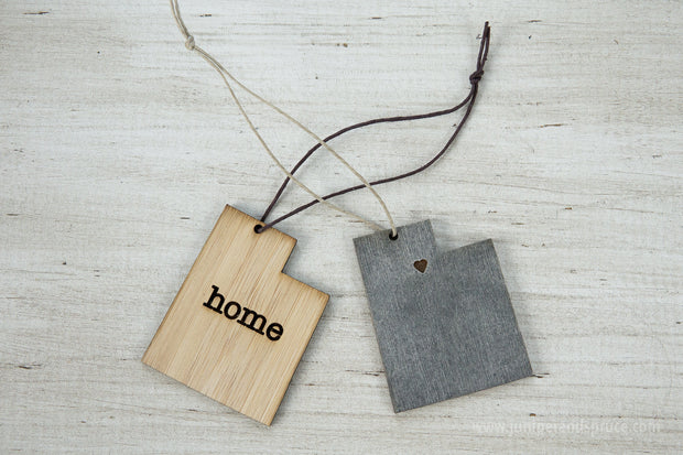 Utah Outline Ornament | Rustic Wood | Heart Home | Utah Love | Etched | Laser Cut