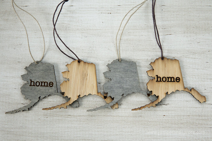 Alaska Outline Ornament | Rustic Wood | Heart Home | Alaska Love | Etched | Laser Cut