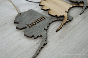 Alaska Outline Ornament | Rustic Wood | Heart Home | Alaska Love | Etched | Laser Cut