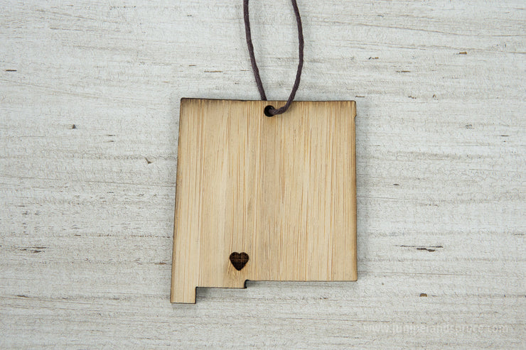 New Mexico Outline Ornament | Rustic Wood | Heart Home | New Mexico Love | Etched | Laser Cut