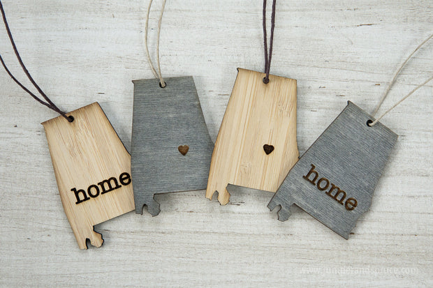 Alabama Outline Ornament | Rustic Wood | Heart Home | Alabama Love | Etched | Laser Cut