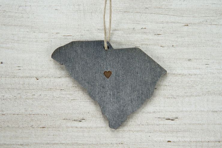 South Carolina Outline Ornament | Rustic Wood | Heart Home | South Carolina Love | Etched | Laser Cut