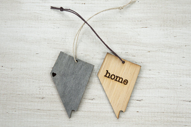 Nevada Outline Ornament | Rustic Wood | Heart Home | Nevada Love | Etched | Laser Cut