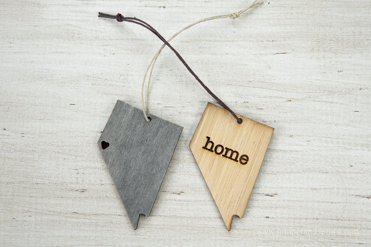 Nevada Outline Ornament | Rustic Wood | Heart Home | Nevada Love | Etched | Laser Cut