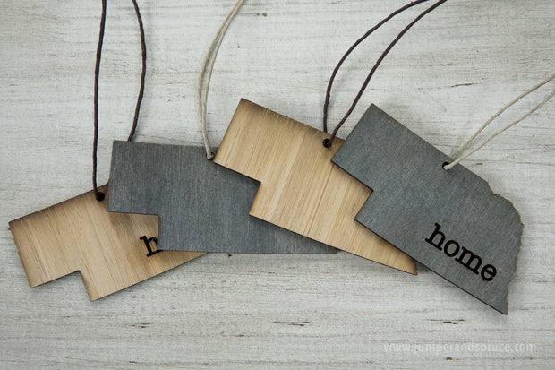 Nebraska Outline Ornament | Rustic Wood | Heart Home | Nebraska Love | Etched | Laser Cut