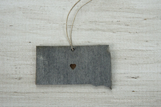 South Dakota Outline Ornament | Rustic Wood | Heart Home | South Dakota Love | Etched | Laser Cut