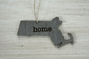 Massachusetts Outline Ornament | Rustic Wood | Heart Home | Massachusetts Love | Etched | Laser Cut