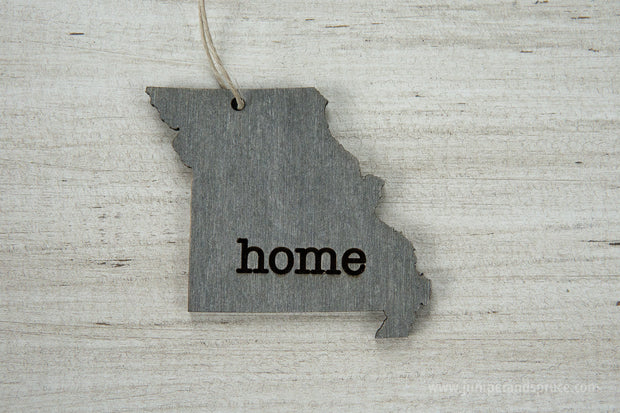 Missouri Outline Ornament | Rustic Wood | Heart Home | Missouri Love | Etched | Laser Cut