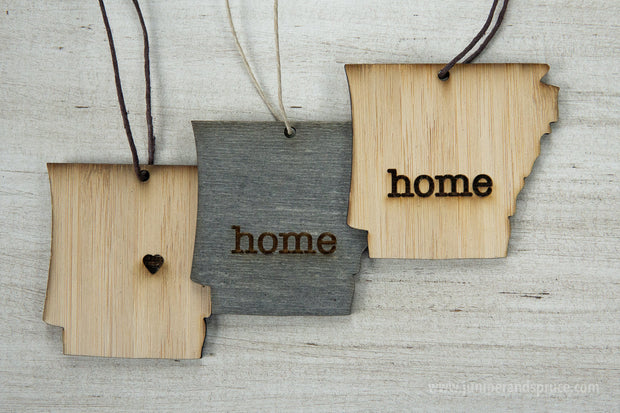 Arkansas Outline Ornament | Rustic Wood | Heart Home | Arkansas Love | Etched | Laser Cut