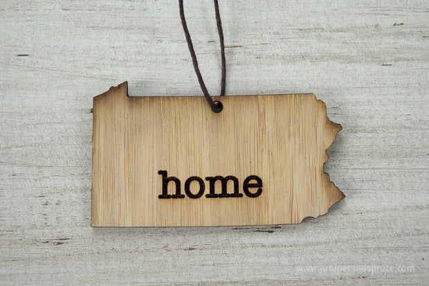 Pennsylvania Outline Ornament | Rustic Wood | Heart Home | Pennsylvania Love | Etched | Laser Cut