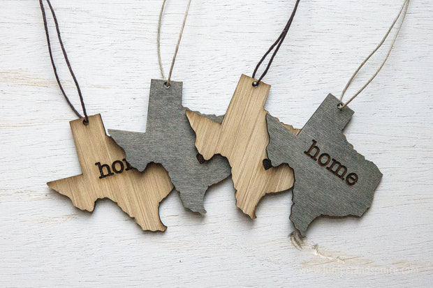 Texas Outline Ornament | Rustic Wood | Heart Home | Texas Love | Etched | Laser Cut