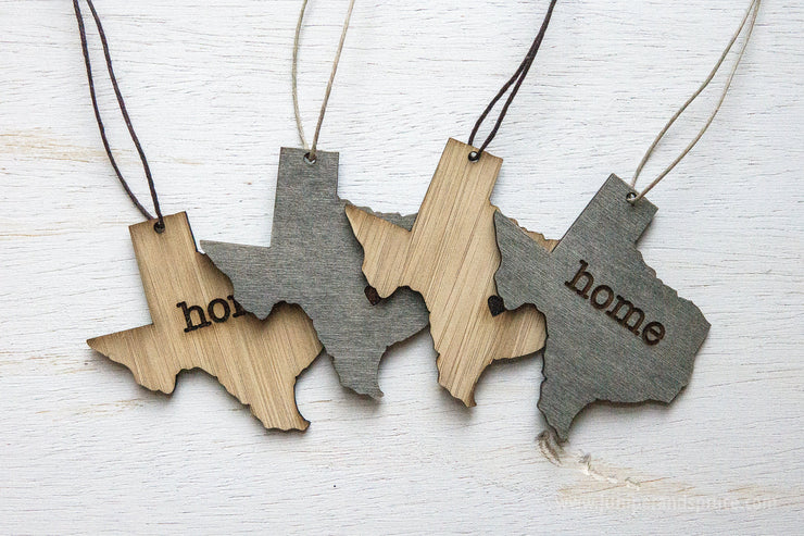 Texas Outline Ornament | Rustic Wood | Heart Home | Texas Love | Etched | Laser Cut