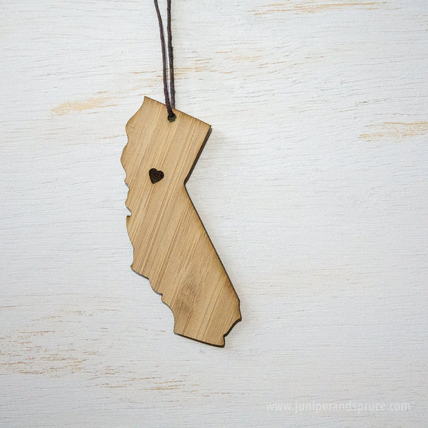 California Outline Ornament | Rustic Wood | Heart Home | California Love | Etched | Laser Cut