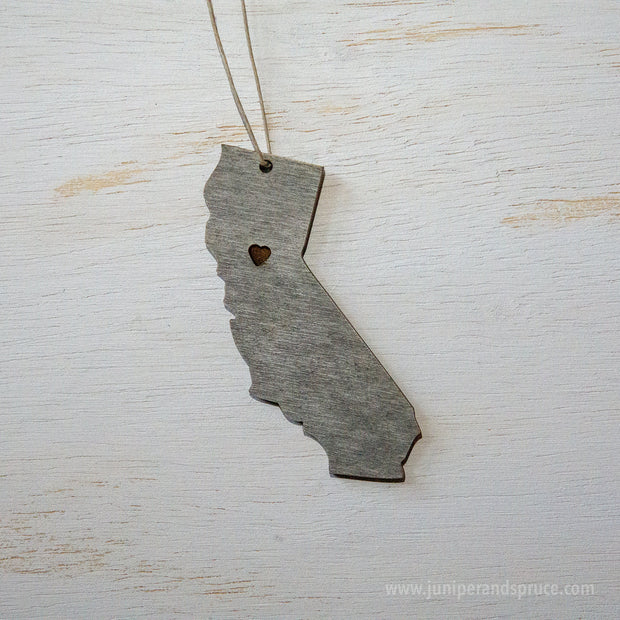 California Outline Ornament | Rustic Wood | Heart Home | California Love | Etched | Laser Cut