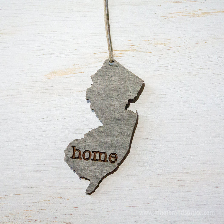 New Jersey Outline Ornament | Rustic Wood | Heart Home | New Jersey Love | Etched | Laser Cut