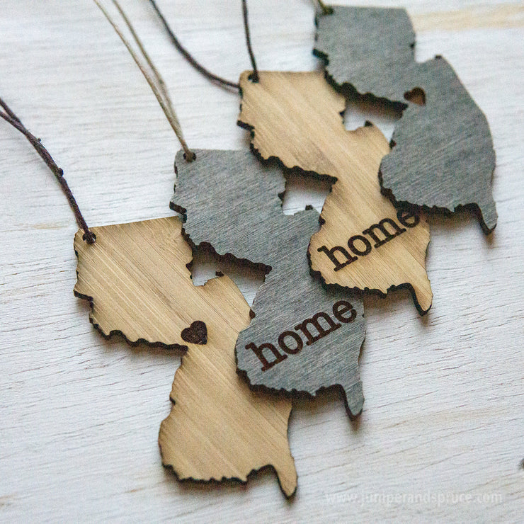 New Jersey Outline Ornament | Rustic Wood | Heart Home | New Jersey Love | Etched | Laser Cut