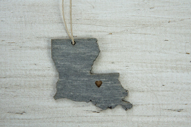 Louisiana Outline Ornament | Rustic Wood | Heart Home | Louisiana Love | Etched | Laser Cut