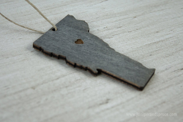 Vermont Outline Ornament | Rustic Wood | Heart Home | Vermont Love | Etched | Laser Cut