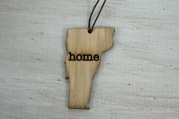 Vermont Outline Ornament | Rustic Wood | Heart Home | Vermont Love | Etched | Laser Cut