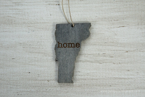 Vermont Outline Ornament | Rustic Wood | Heart Home | Vermont Love | Etched | Laser Cut