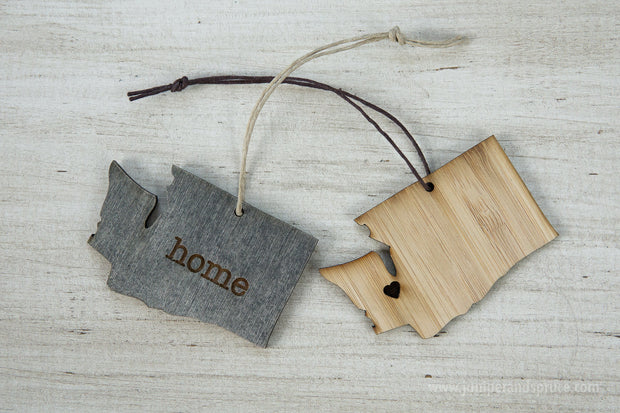 Washington Outline Ornament | Rustic Wood | Heart Home | Washington Love | Etched | Laser Cut