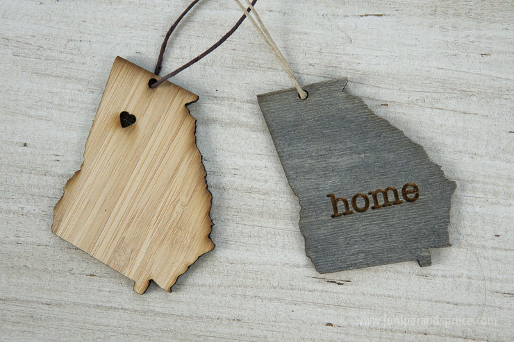 Georgia Outline Ornament | Rustic Wood | Heart Home | Georgia Love | Etched | Laser Cut