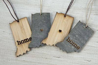 Indiana Outline Ornament | Rustic Wood | Heart Home | Indiana Love | Etched | Laser Cut