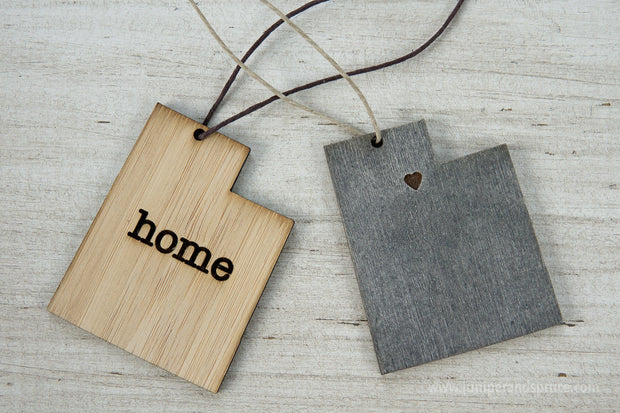 Utah Outline Ornament | Rustic Wood | Heart Home | Utah Love | Etched | Laser Cut