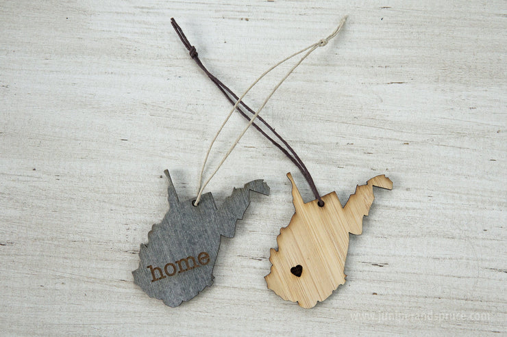 West Virginia Outline Ornament | Rustic Wood | Heart Home | West Virginia Love | Etched | Laser Cut